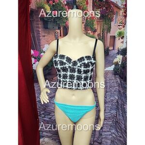 Windsor Black & White Plaid Hook & Eye Corset  Top Blouse Small